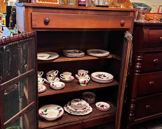 Pie safe (contents not included); Blue Ridge pottery