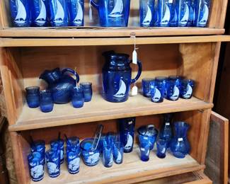 Hazel Atlas Cobalt 'Sportsman' Sailboat and Windmill