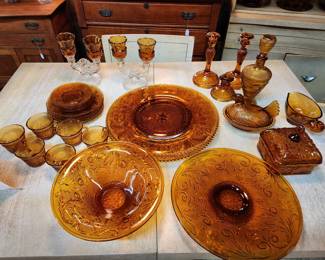 Amber Tiara Sandwich Glass