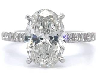 3.18 Carat Oval Diamond Pavé Ring in 14k White Gold