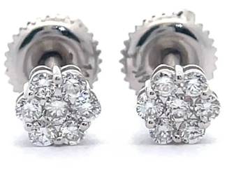 NEW! 0.30 Carat Diamond Cluster Flower Stud Earrings in 14k White Gold