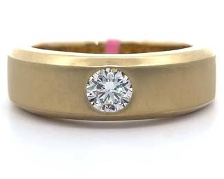 Men's 0.50 Carat Diamond Flush Set Solitaire Beveled Band in 10k Yellow Gold