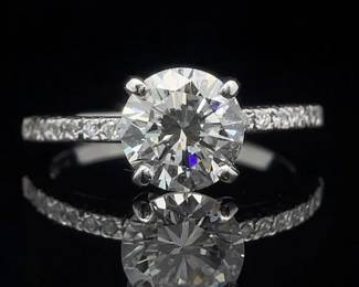 Timeless 1.87 Carat Natural Diamond Round Solitaire Pavé Estate Ring in Platinum