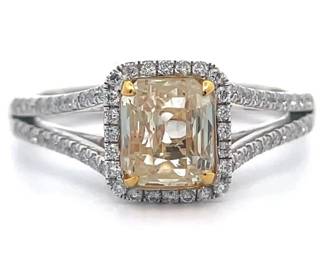 1.61 Carat Yellow Sapphire & Pavé Diamond Split Shank Ring in Two-Tone Platinum