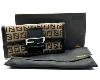 Fendi Zucca Canvas Baguette Continental Wallet + Original Box