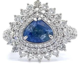 NEW! Oscar Friedman 2.87 Carat Ceylon Sapphire & Natural Diamond Triple Halo Ring in Platinum