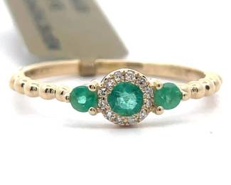 0.30 Carat Emerald & Natural Diamond Halo Slim Ring in 14k Yellow Gold
