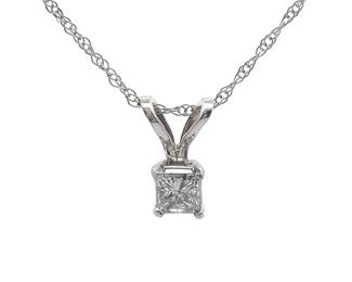 NEW! Princess Cut Natural Diamond Solitaire Pendant Necklace in 14k White Gold
