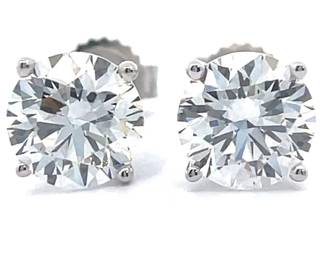 2 Carat Diamond Round Solitaire Stud Earrings in 14k White Gold