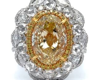 NEW! XL 8.79 Carat Natural Fancy Yellow Diamond & Natural White Diamond Convertible Pendant to Ring in 18k Two-Tone Gold