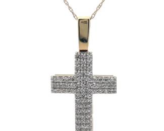 0.50 Carat Pavé Natural Diamond Cross Pendant Necklace in Yellow Gold