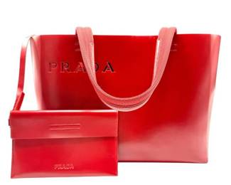 Prada Red Leather Medium Tote with Pouch w/ Punch-Out Logo