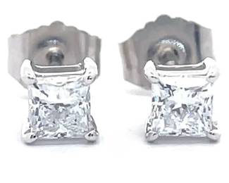 0.50 Carat Diamond Princess Cut Solitaire Stud Earrings in 14k White Gold
