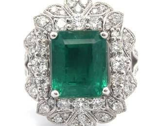 Lavish 7.07 Carat Emerald & Natural Diamond Cluster Split Shank XL Ring in Platinum