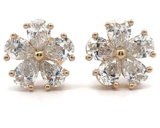 2 Carat Pear Diamond Cluster Flower Stud Earrings in 14k Yellow Gold