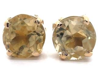 7 Carat Madagascar Citrine Four-Prong Basket Stud Earrings in 14k Yellow Gold
