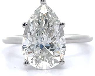 4.24 Carat Diamond Pear Solitaire Ring in 14k White Gold