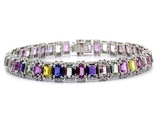 24.09 Carat RARE Natural Unheated Sapphire & Diamond Bracelet in Platinum