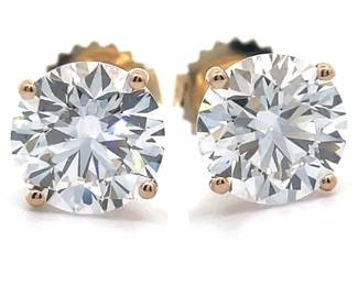 4 Carat Diamond Solitaire Stud Earrings in 14k Yellow Gold