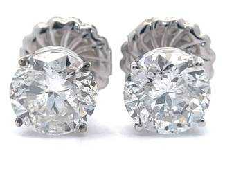 NEW! Round 4.05 Carat Natural Diamond Solitaire Stud Earrings in 14k White Gold