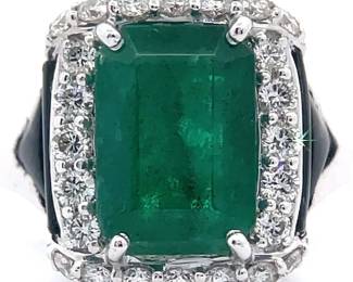 4.84 Carat Natural Emerald & Diamond Custom Made Ring in 18k White Gold