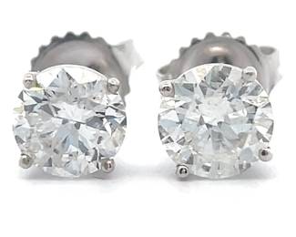 Classic 2.02 Carat Natural Diamond Solitaire Stud Earrings in 14k White Gold