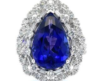 8.66 Carat Natural AAA Fine Quality Tanzanite & Natural Diamond Pear Cluster Ring in Platinum