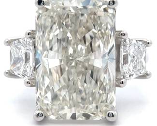 13 Carat Diamond Radiant & Trapezoid Three-Stone Ring in 14k White Gold