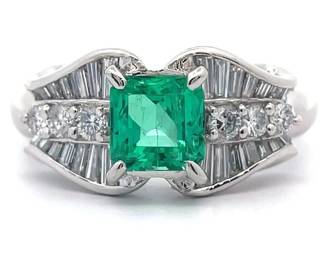 NEW! 1.32 Carat Natural Colombian Emerald & Diamond Ring in Platinum