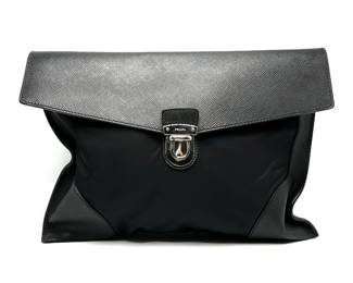 Prada Black Nylon & Leather Envelope Clutch
