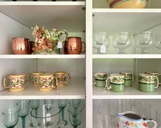 Handblown glassware, Cooper mugs, yellowware