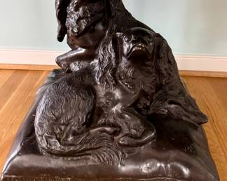 Signed and Dated Bronze of Calalier King Charles Dogs
