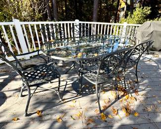Woodard Table and Chairs, Green Egg Grill