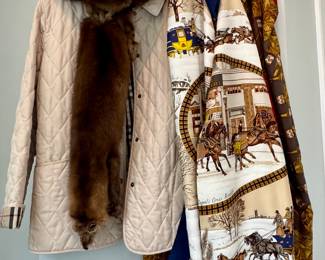 Burberry Coat, Furs, Hermes Scarf