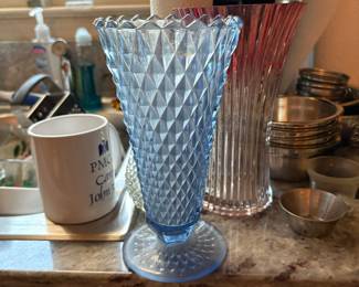 Pale blue depression glass vase