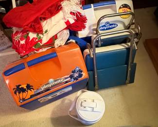 Vintage coolers and camping items