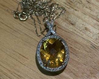 14kt gold, citrine and white diamond necklace and pendant