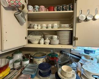 dishes, canisters, crock pot, Pyrex Refrigerator dishes