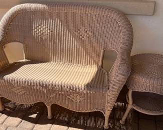 Patio Wicker Settee, 2 Chairs  and 3 Side Tables 