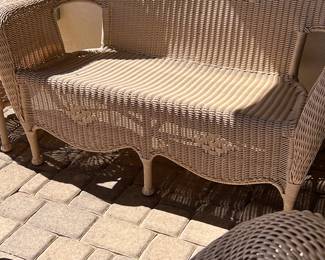Patio Wicker Settee, 2 Chairs  and 3 Side Tables 