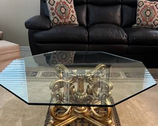 Sofa (as is), Loveset, Coffee Table and 2 End Tables, Table Lamps pr, Area Rug, Art