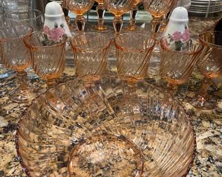 Vintage Roseline Pink Swirl Glassware Arcoroc