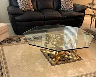 Sofa (as is), Loveset, Coffee Table and 2 End Tables, Table Lamps pr, Area Rug, Art