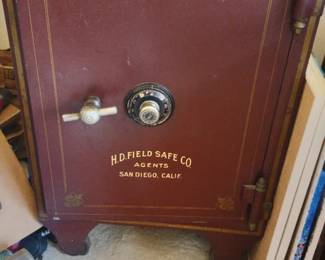 antique or vintage safe with the name MARY J. MARTINI inscribed on the top and H.D. FIELD SAFE CO