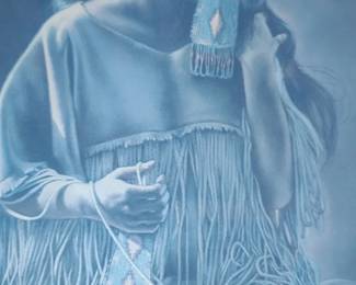 framed print titled Blue Beaded Hair Ties by Native American Crow artist Penni Anne Cross