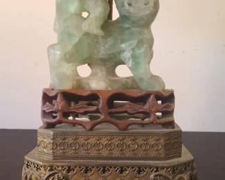 Antique Chinese carved fluorite or jadeite table lamp