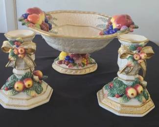 Fitz and Floyd Ceramic Candle Sticks And Compote Bowl