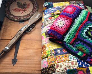Pellet gun
Quilt 
Crocheted blanket