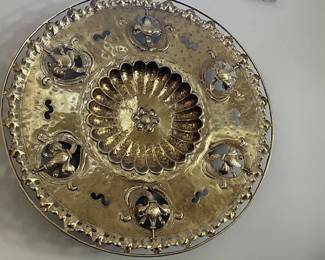 Large and gorgeous solid brass hand wrought wall plaque by Egidio Casagrande, famous Italian metal worker.