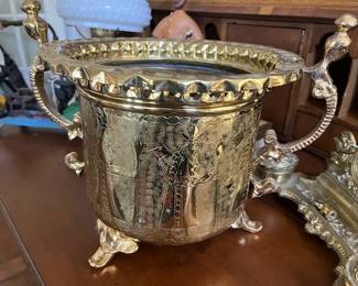 Elaborate brass wine cooler or planter